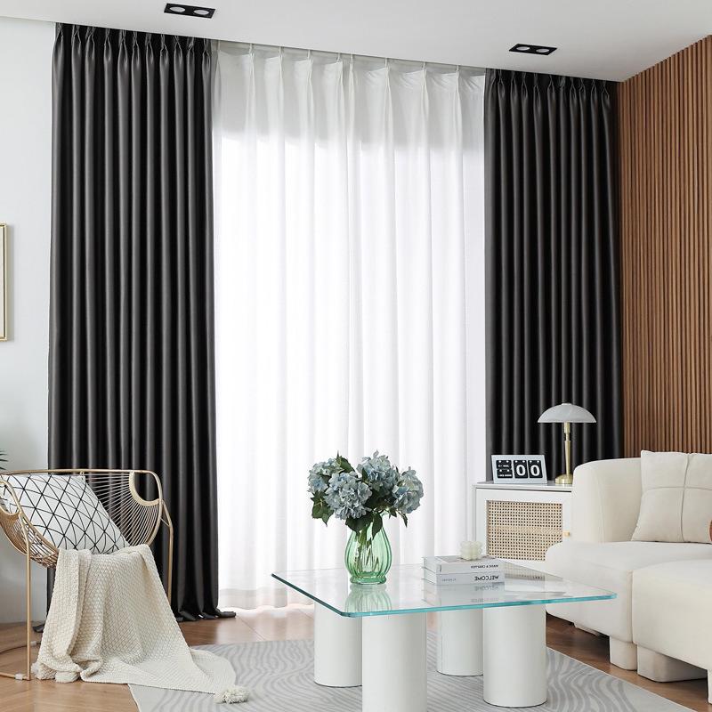 European-Style Bedroom Bay Window Color Matching Curtains Sunscreen Full Shading Sunshade Insulation Fabric Cream Finished Product
