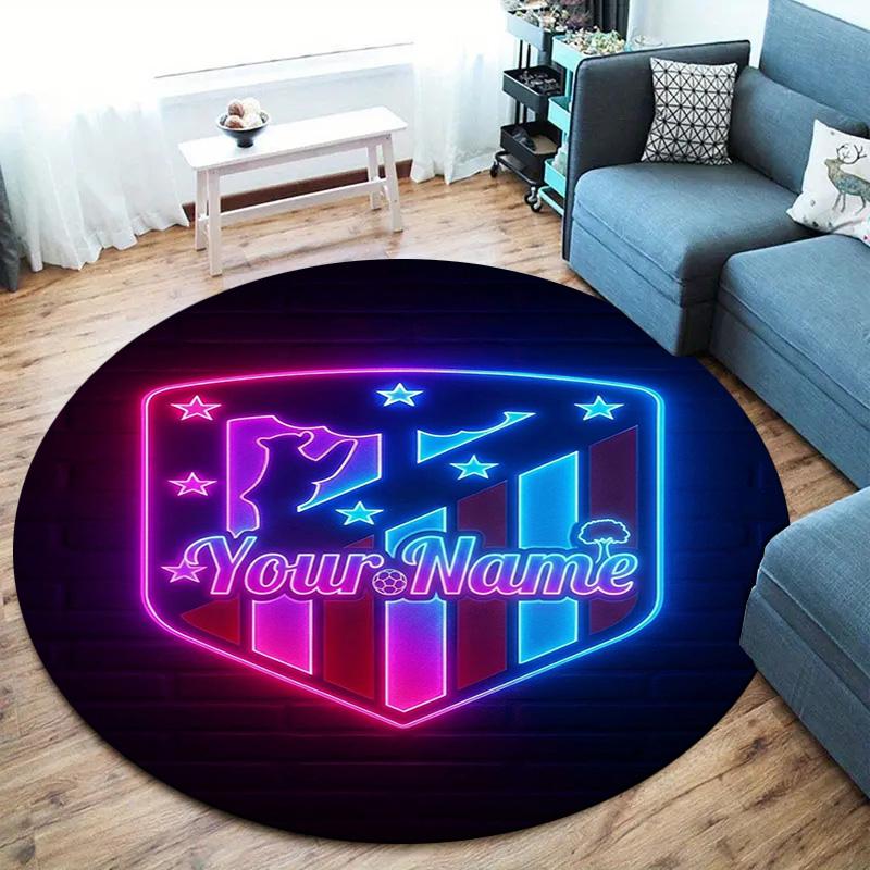 Atletico Fan Gear Custom Name Round Area Rug Carpet Rug For Living Room Bedroom Sofa Playroom Decor Nonslip Floor Mat