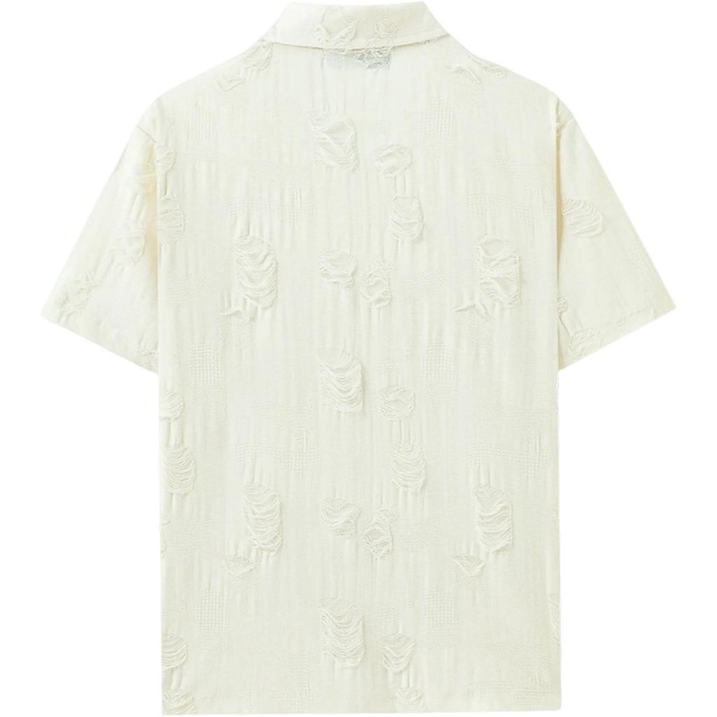 Men's Casual -color Short-sleeved Shirt Men's Retro Distressed Shirt Blouse