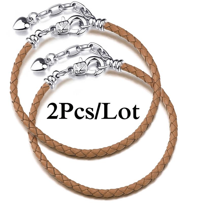 2 szt./partia Specjalna Oferta Skórzane Bransoletki Łańcuszkowe Pasują do Ręcznie Robionych Koralików Bransoletki z Charmsami Dla Par Pulsera Biżuteria Dla Kobiet Mężczyzn Hurtownia