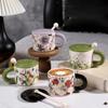 Light Luxury Flower Ceramic Cup With Lid Spoon High Value Household Drinking Cup Office Coffee Cup Teacup Mug