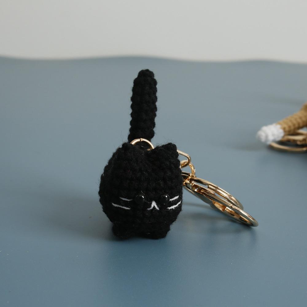 Handmaking Crochet Kitten Keyrings Animal Cat Key Chain Creative Handwoven Cat Pendant Bag Decor