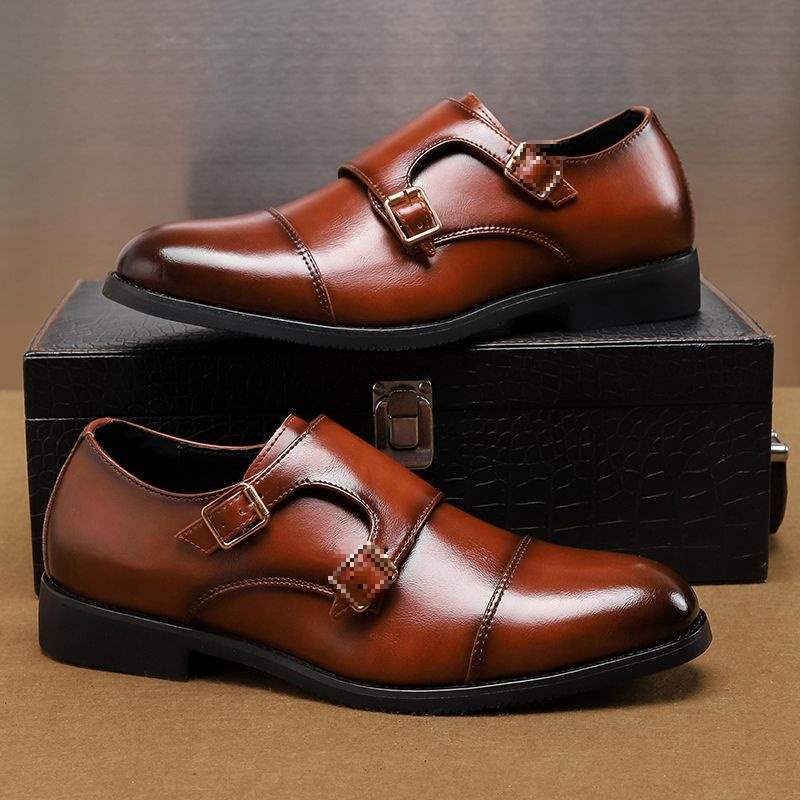 Horse buckle leather shoes men's British style Monk shoes one pedal buckle monk leather shoes business dress groom wedding shoes
