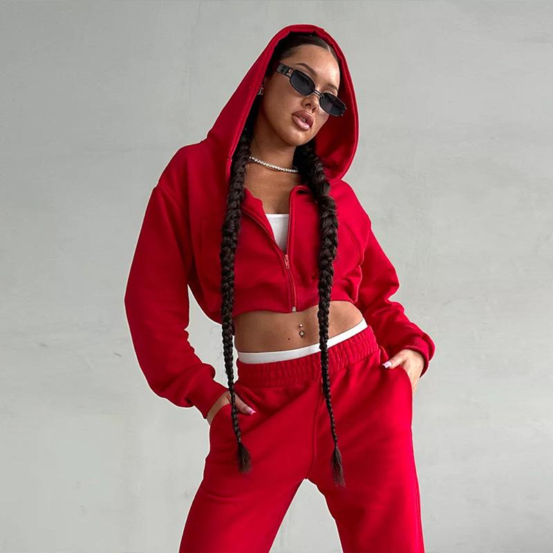 2026 Sexy Mode Lounge-Set Langarm Kapuzen-Crop-Top Shorts Cardigan Jogginghose 2-teiliges Outfit