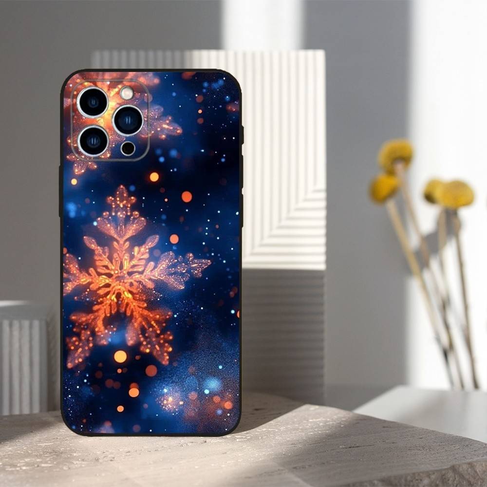 

Snowflakes Art Christmas For iPhone 8,7,11,12,15,14,13,16,17,Plus,Pro Max,XS,X,XR,SE,Mini,Soft Silicone Black Case iPhone16PROMAX