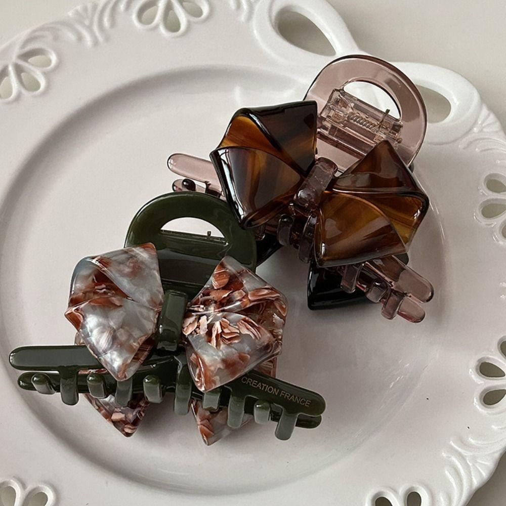 Hair Clip Retro Bow Acetate Hair Claw Jelly Shark Clip Sweet Solid Color Shark Clip  Girls