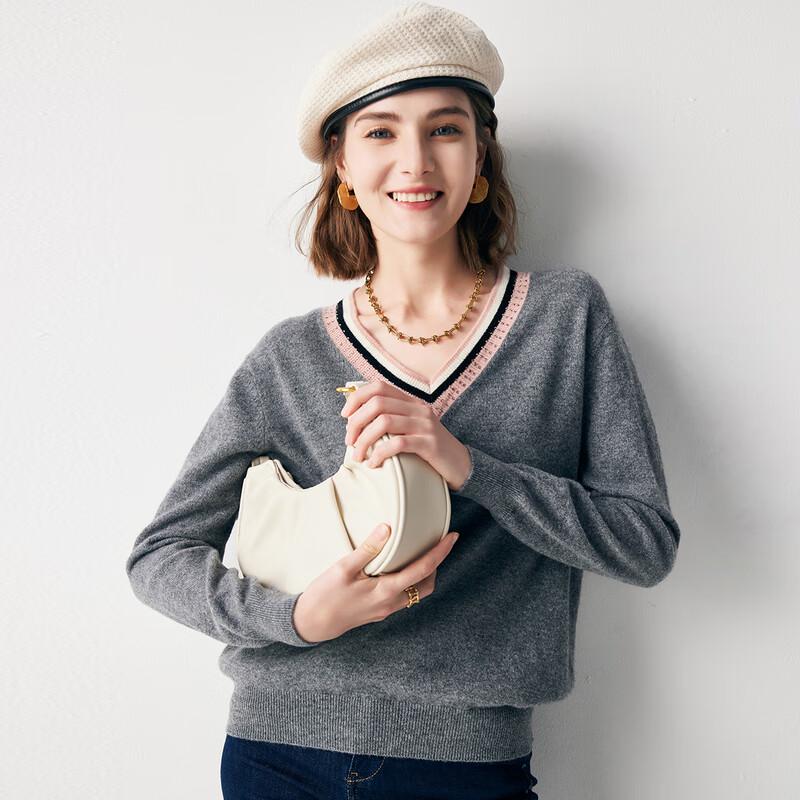 

Parlo Women s V-Neck Color Block Cashmere Sweater L