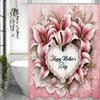 Happy Mother's Day Pink Heart Lily Shower Curtain, Bathroom Decorative Shower Curtain, Waterproof Shower Curtain with Hooks
