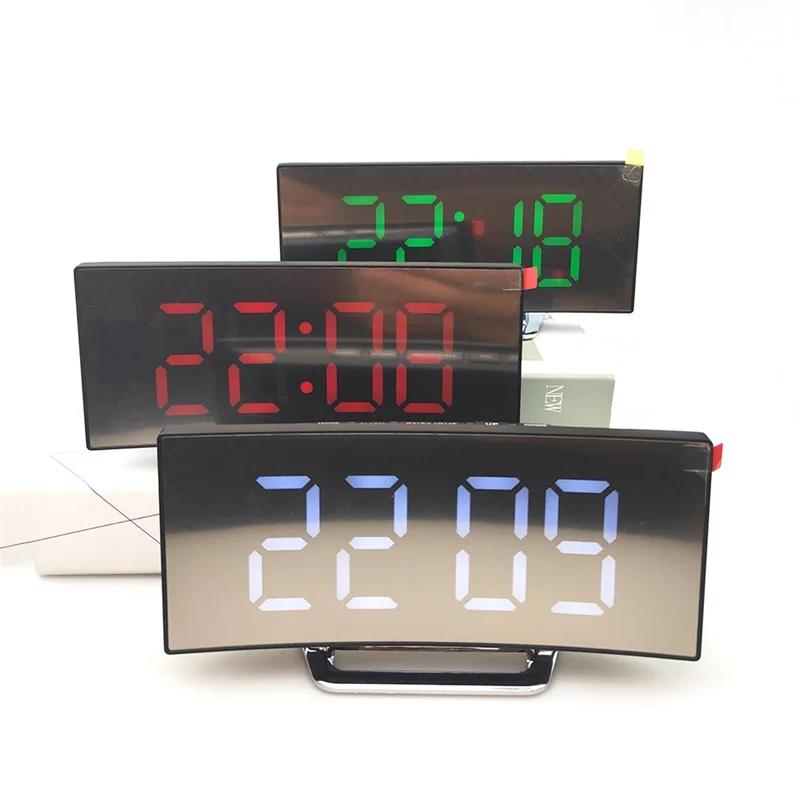 Curved Screen Mirror LED Digital Clock Creative Digital Alarm Clock with Large Display USB Charging Powered Bedside Table Clock2