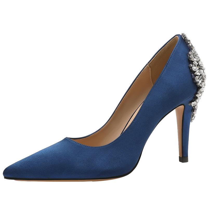 2025 New Pointed Thin Heels High Heels Satin Surface Large Rhinestone Buckle Women's Single Shoes Wedding Shoes Bridesmaid Rhinestone Fashion Shoes