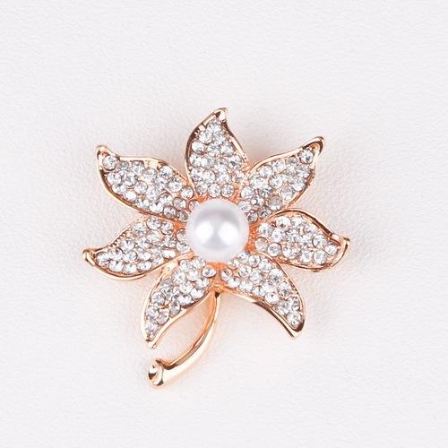 Elegante Strass Blumenbrosche Anzug Perlennadel Luxusschmuck Botanische Blume Schal Schnalle Perlennadel Temperament Accessoires