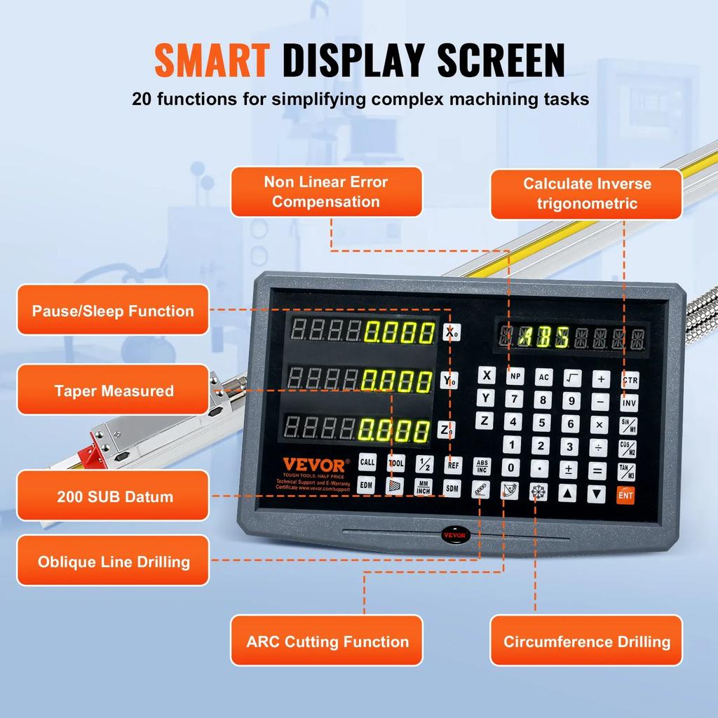 VEVOR Digital Readout 40.64 Cm & 45.72 Cm & 96.52 Cm Linear Scale 3 Axis DRO Display Kit