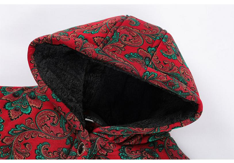 Elderly Women's Winter Fleece-Lined Cotton Jacket for 60s-70s Mom