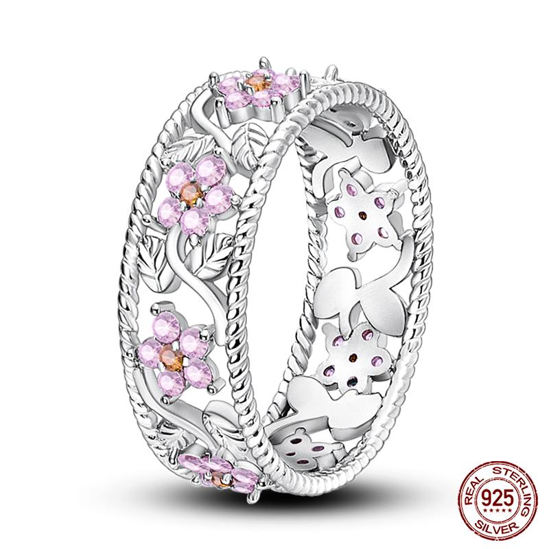 Real 925 Silver Plate Colorful Dragonfly Butterfly Cubic Zircon Rings For Women Wedding Engagement Birthday Jewelry Gift