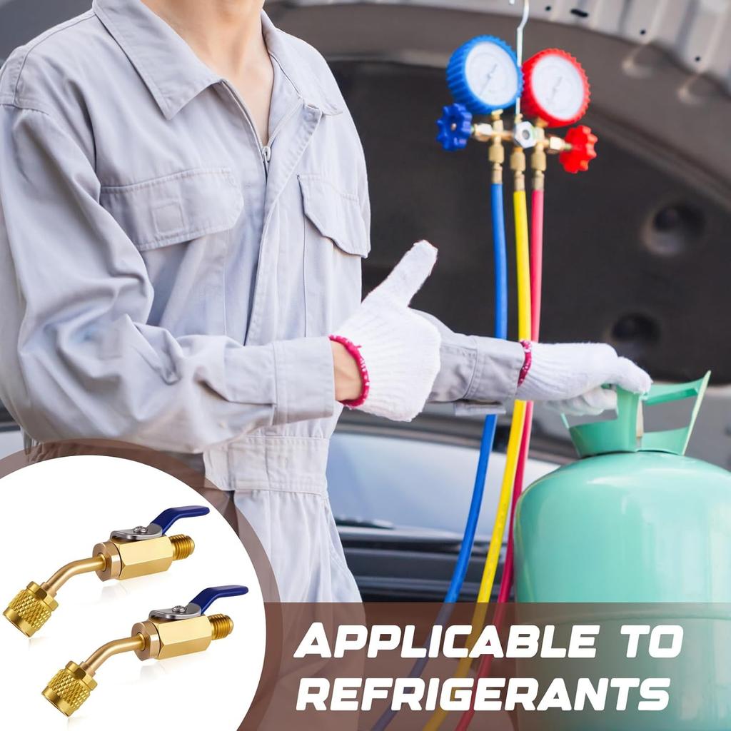 2 Pcs R32 R454B Refrigerant Adapter 1/4" Female Flare X 1/4" Male Flare Ball Valve Hose Adapter Brass Compact HVAC Low Loss Fittings for R32 R454B