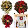 Artificial Berry Garden Wreath With Lamp Bow Ball Big Red Flower Christmas Wreath  Fireplace
