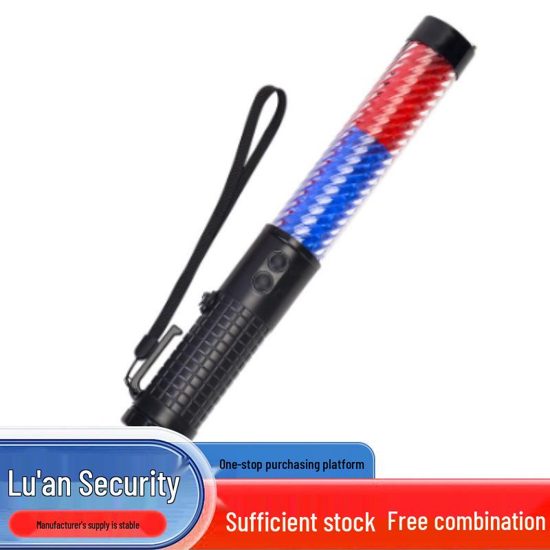 Rechargeable LED Traffic Baton with Whistle: Red/Blue Flash, Magnetic, 30cm