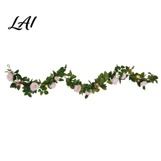 Easter Garland 70.8 Artificial Rose Vine Fake Pink Flower with Green Leaves