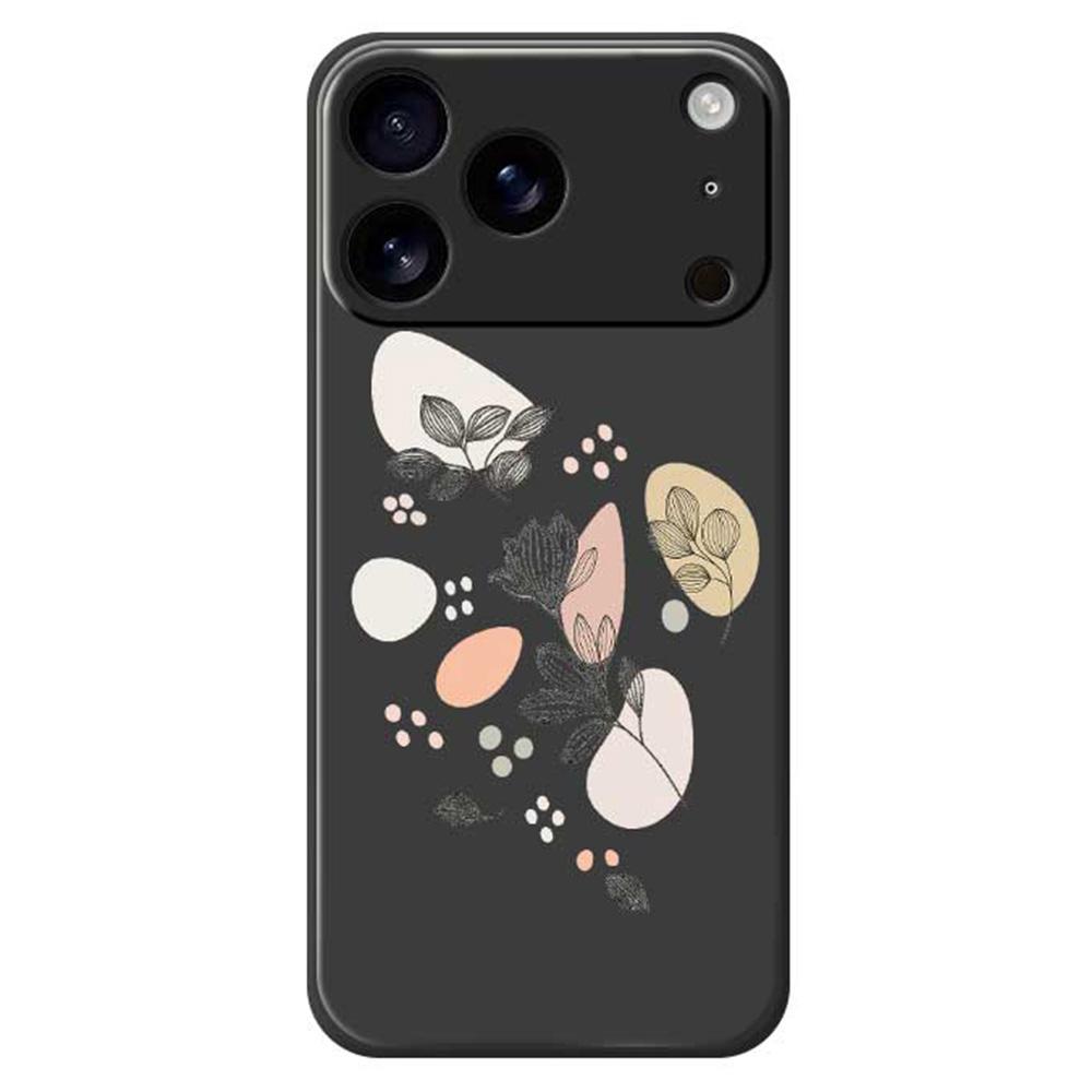 

For iPhone 17 Pro Case Sketch Leaves Pattern Printing Straight Edge TPU Phone Back Cover Black