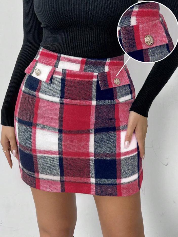 Women s High Waist Plaid Skirt XS