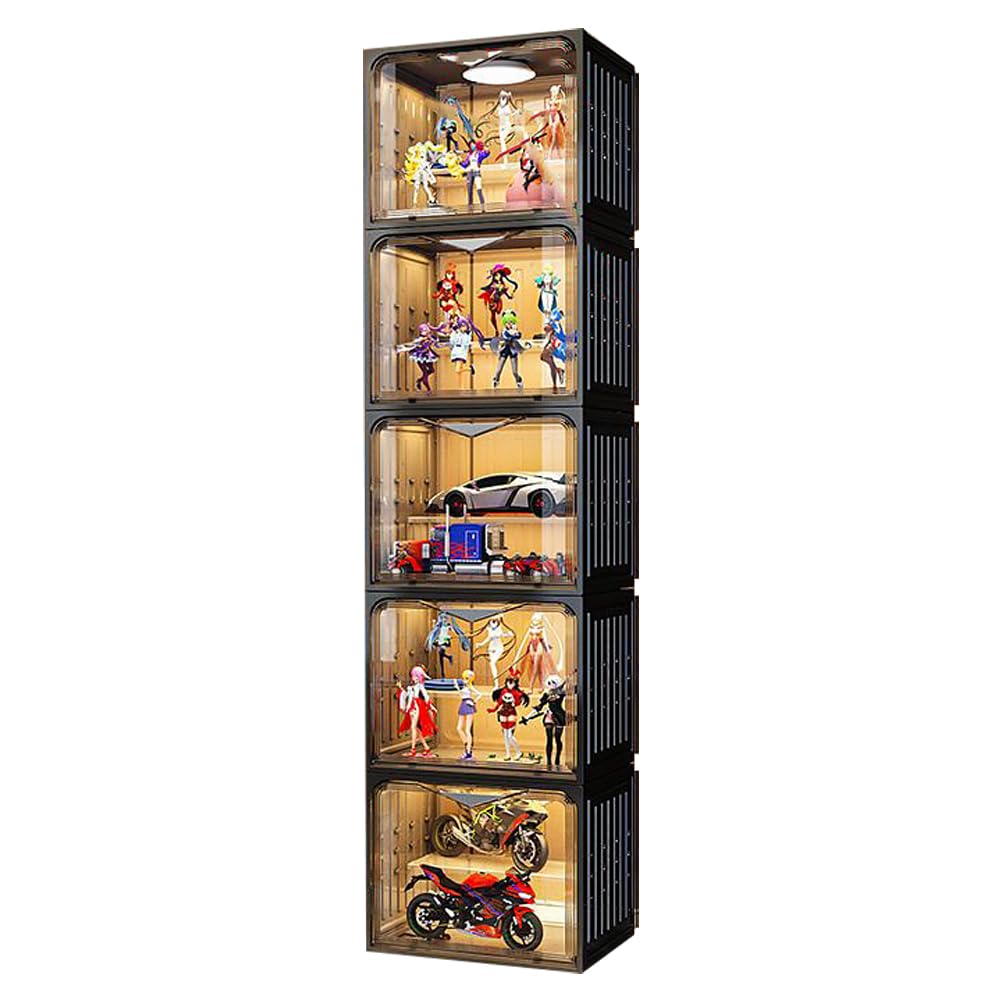 

PFLife Figure Case Collection Case Display Rack Figure Shelf Display Case Width 40 Showcase Large Easy to Assemble Large UV Protection 5 (Black (with