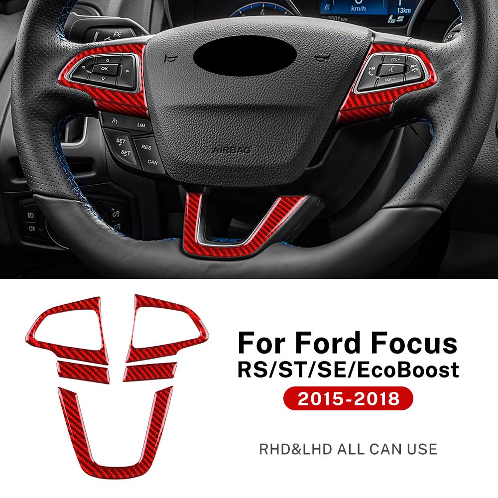 Echte Weiche Kohlefaser Für Ford Focus SE Ecoboost 2015 2016 2017 2018 Auto Lenkrad Knopfrahmen LHD RHD Aufkleber