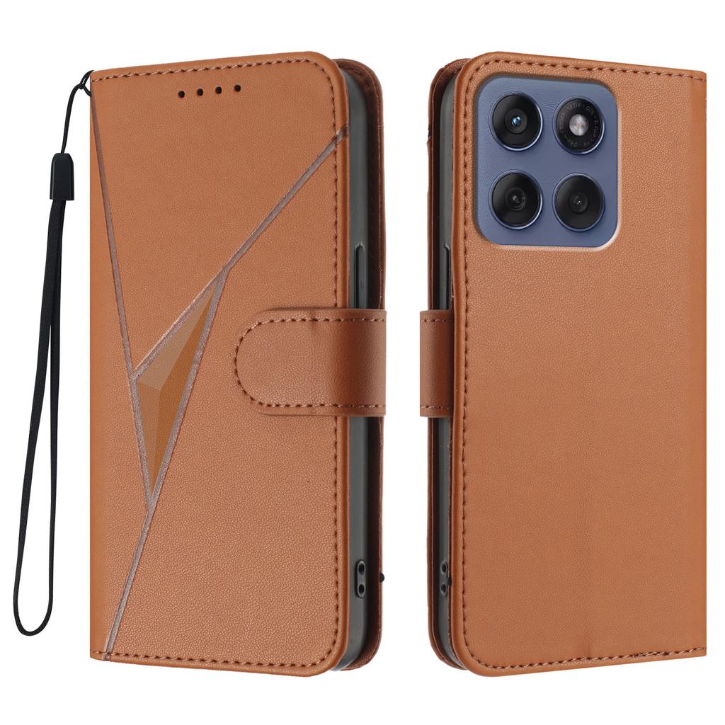 For Motorola Edge (2025) 5G/Edge 60 5G/60 Fusion 5G Case Triangle Imprint Leather Phone Cover with Lanyard