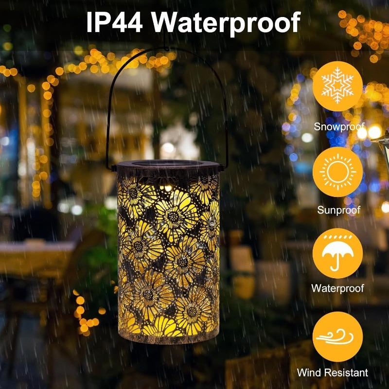 2026 New Vintage Daisy Projection Solar Lantern - Rustic Iron LED Lamp, Waterproof Hanging Decor for Garden, Patio & Yard