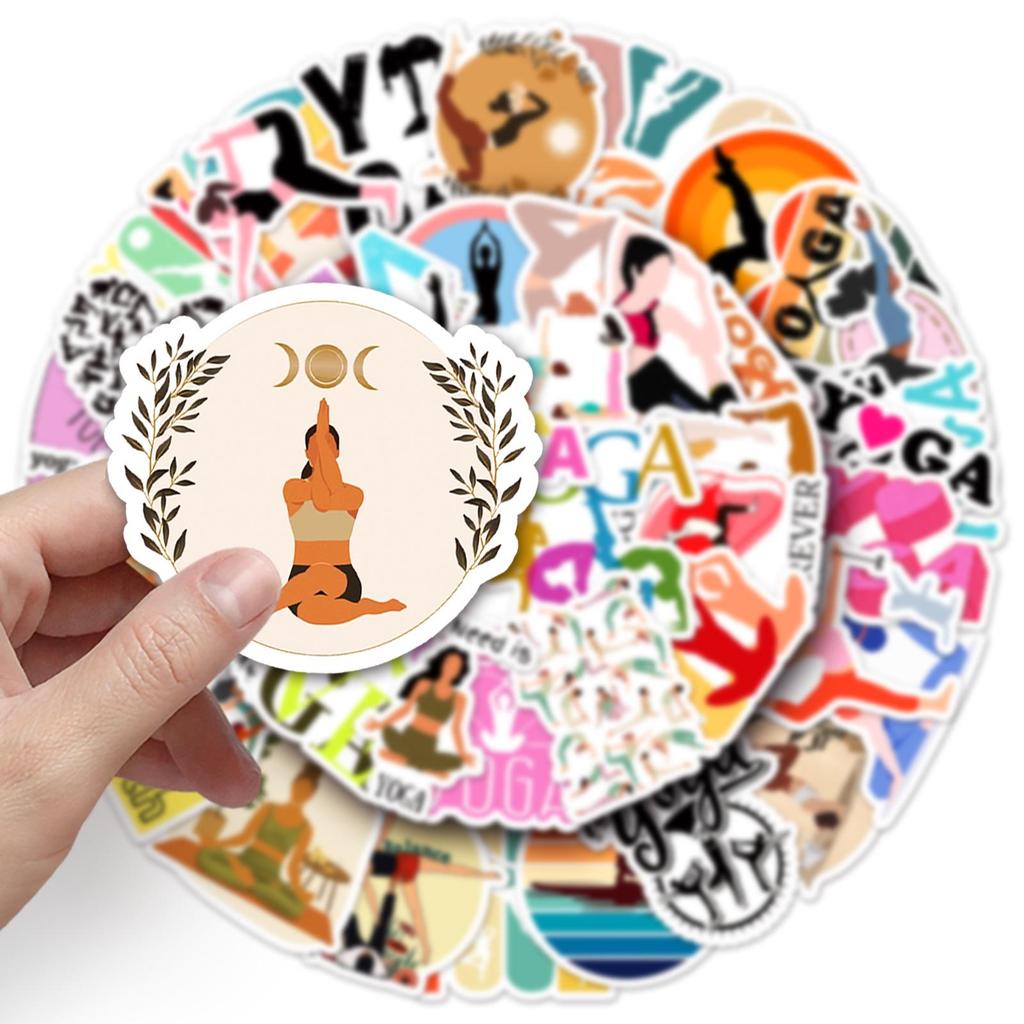 50-Pack Waterproof Yoga Stickers for Decor - Perfect for Sports, Fitness Gear, Thermos, Phone Cases & Laptops