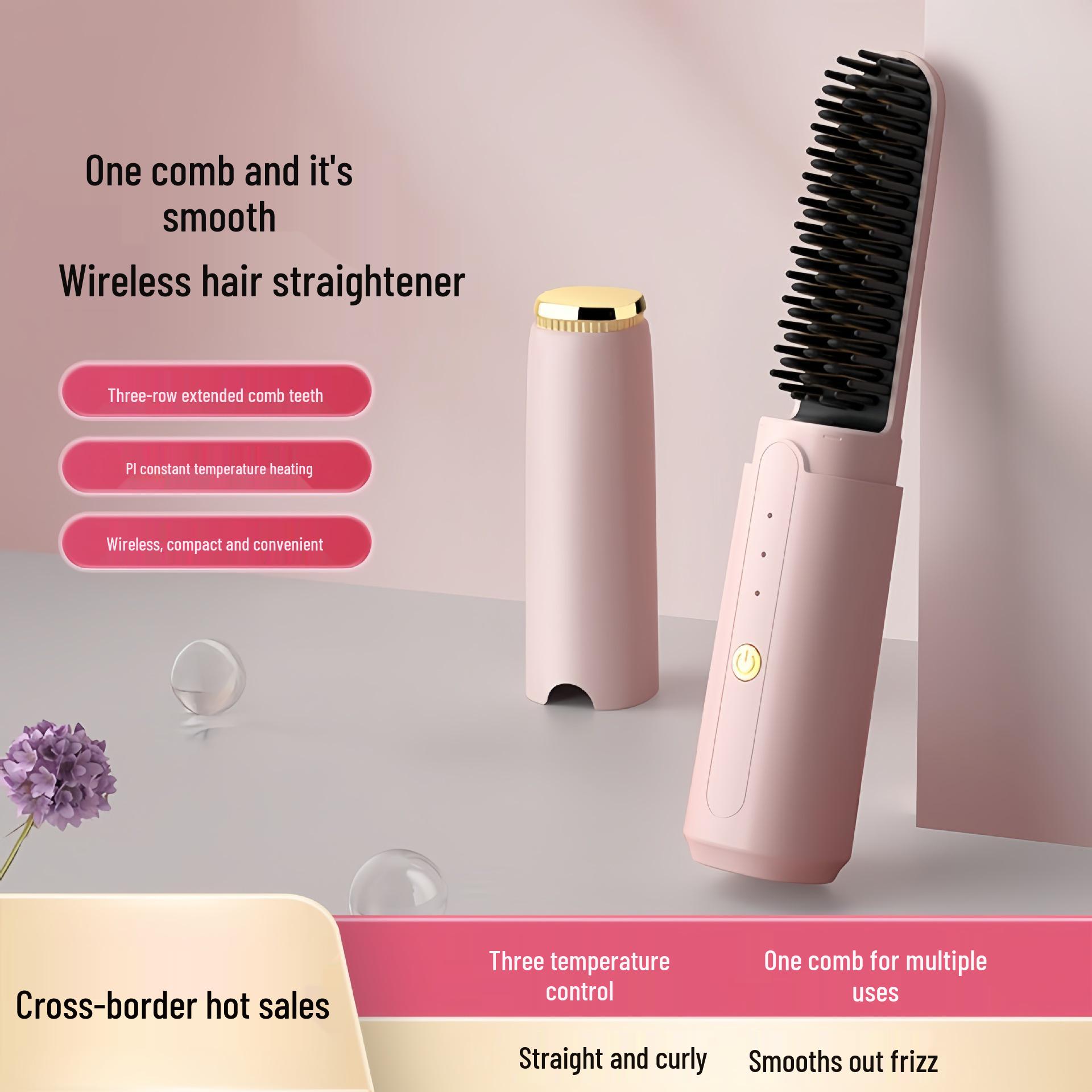 Portable 3-in-1 Wireless Straightening Comb with Instant Heat & Negative Ion Technology