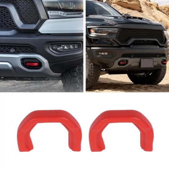 

Red Front Bumper Tow Hooks Hitch Trailer Cover Trim For 19+ Dodge Ram 1500 TRX