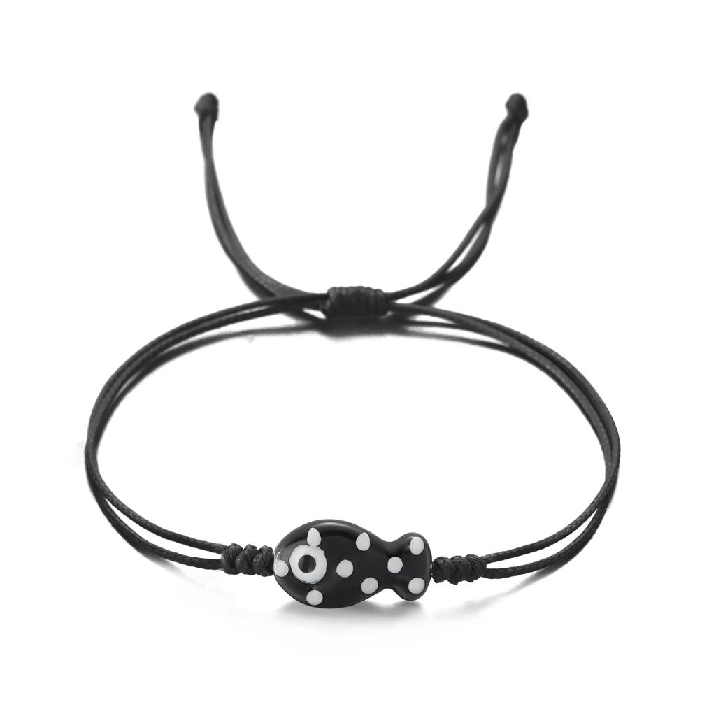 Pulsera trenzada de cerámica con pez koi de la suerte para mujer, multicolor, animal lindo, hecha a mano, ajustable, joyería de amistad