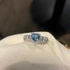 High Carbon Diamond Heart Shaped Aquamarine Ring Elegant Ice Cut Design for Women