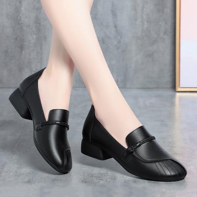 Women Soft Leather Mid Heels Shoes 2025 Fall New Anti-slip Mom's Shoes Comfortable Casual Soft Bottom Loafers Grace Simple