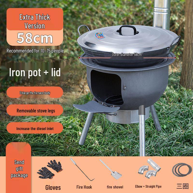 Portable Outdoor Iron Wood-Burning Stove for Rural Households
