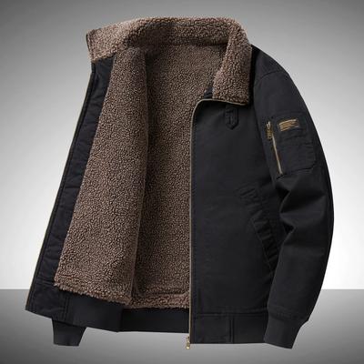 Autumn and Winter Fleece Thickened Pure Cotton Lapel Casual Cotton Clothes Middle-aged and Elderly Loose Large-size Tooling Jackets