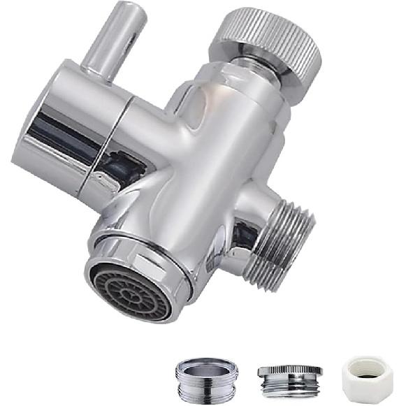 Brass Faucet Diverter Valve with Aerator, Faucet Adapter for Sink Hose Attachment, 3 Way Faucet Splitter with Male Thread Adapter, Faucet Connector