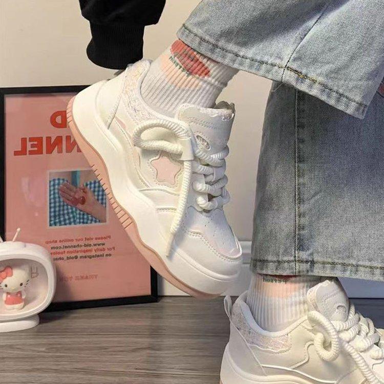 Mesh Breathable Thick Sole Round Toe Sneakers Fashion Women Skateboarding Shoes Comfortable Casual Sports Vulcanized Shoes