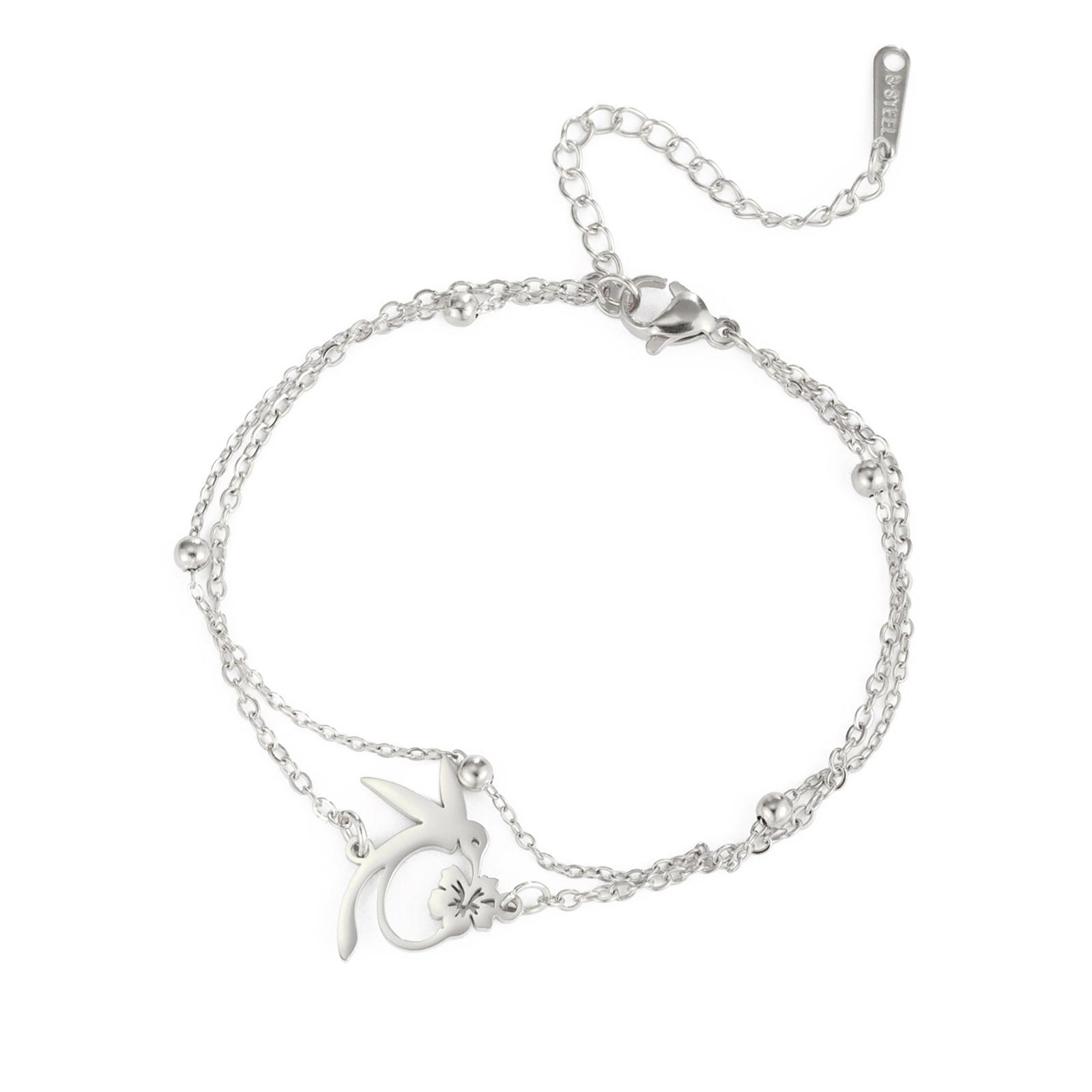 

Trendy Metal Bracelet Hummingbird and Flower Charm Handchain Adjustable Chain Wristband Bohemian Style Accessories