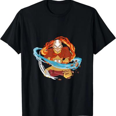 Avatar Aang Bending Elements Water Fire Air Earth Pose Glow T-Shirt