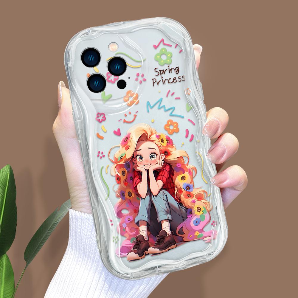 Cartoon Pattern Cream Texture Case Wavy Edge Mykt Silikondeksel Telefonveske til IPhone Samsung Huawei Honor Xiaomi Redmi Infinix Tecno