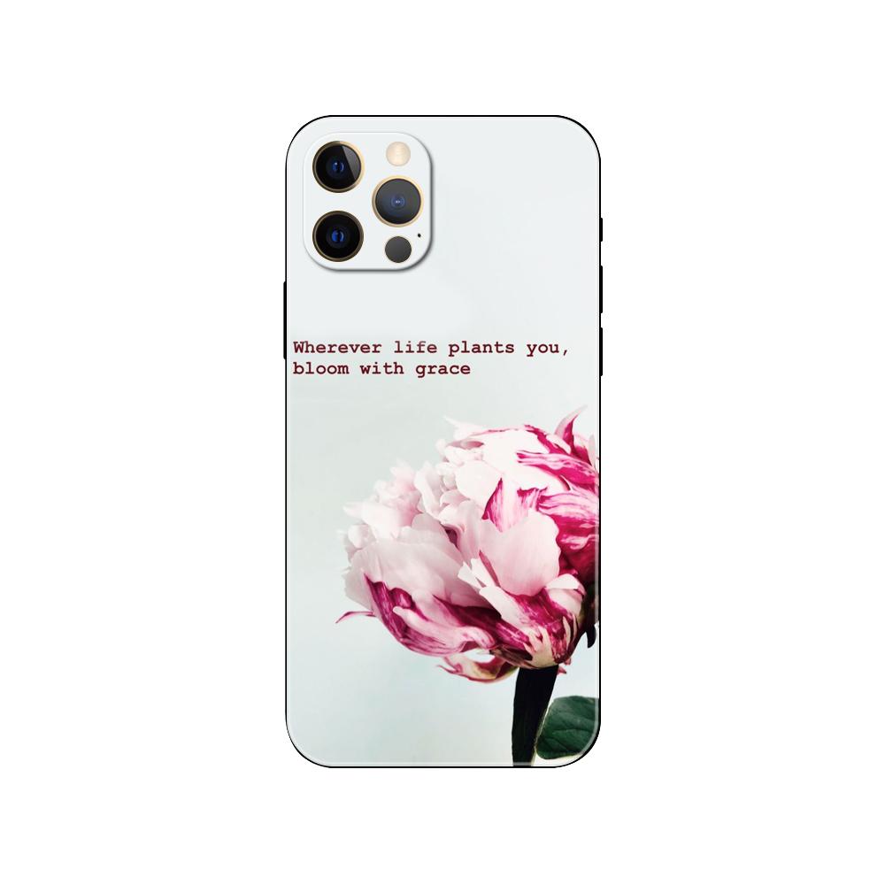 Peonies Beautiful Flower Phone Case for Iphone 5 5s 2020se 6 6s 7 8 Plus X 10 XR XS 11 12 13 Mini Pro MAX Black Tpu Back Cover