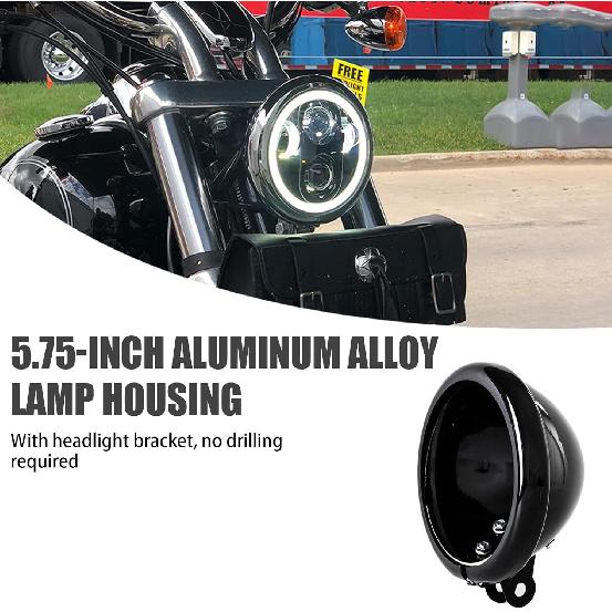 SKTYANTS 5.75 inch headlight housing backet with H4 Wiring Harness 5 3/4" 5.75 Inch headlight Bucket Housing Trim Ring for FXWG FXDWG FXST Motorcycle