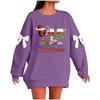 Ladies' Christmas Printed Bow Round Neck Long Sleeved Loose Pullover Sweater Sweatshirt Top