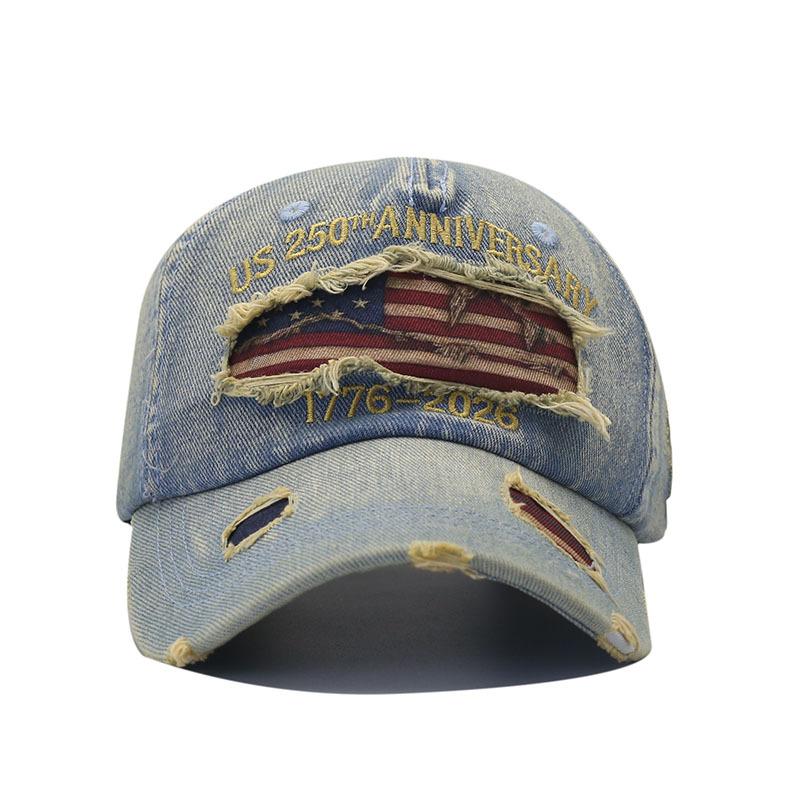 New printed embroidery hat retro old ripped baseball cap anniversary cap