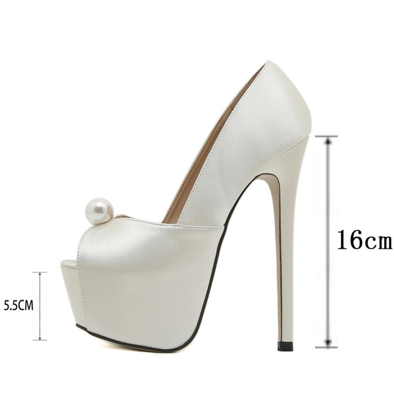 Liyke Fashion Design Pearl Peep Toe Party Nightclub Stripper High Heels Wedding Banquet Shoe Cozy Silk Platform Pumps Women Mule