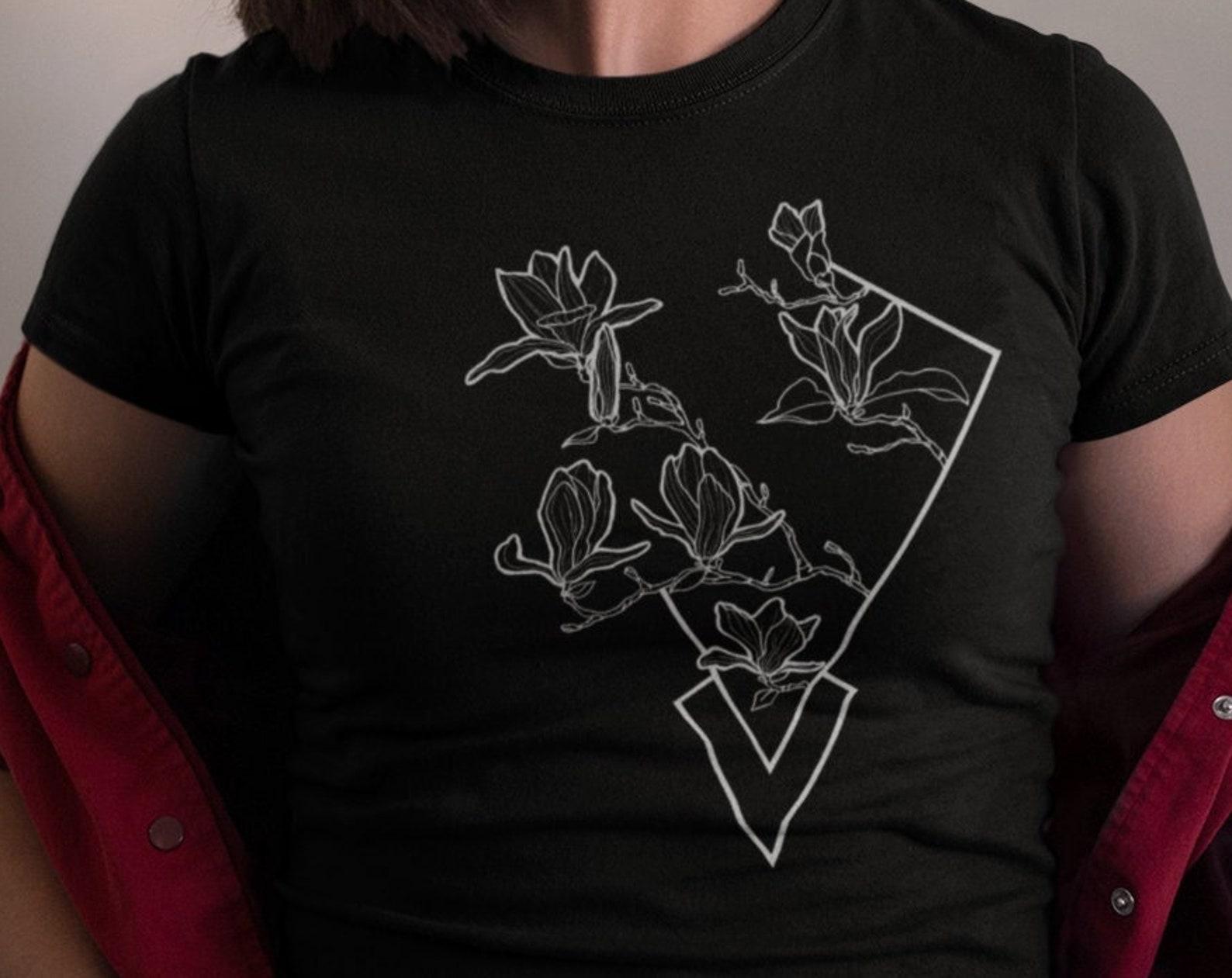 Magnolia Flower T-Shirt: Abstract Botanic Print, Unisex Clothing 2XL