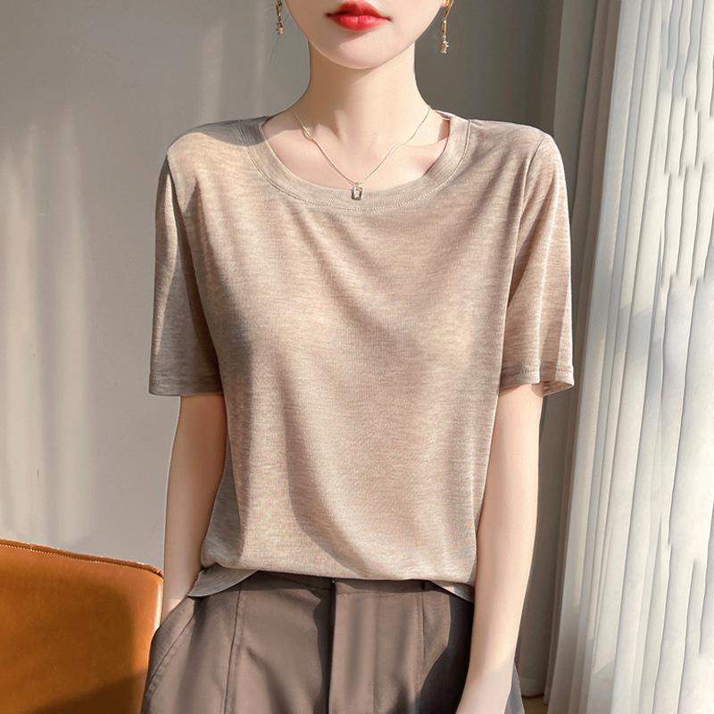 

Women s Slimming Round Neck Short Sleeve T-shirt - Summer 2025 Collection M