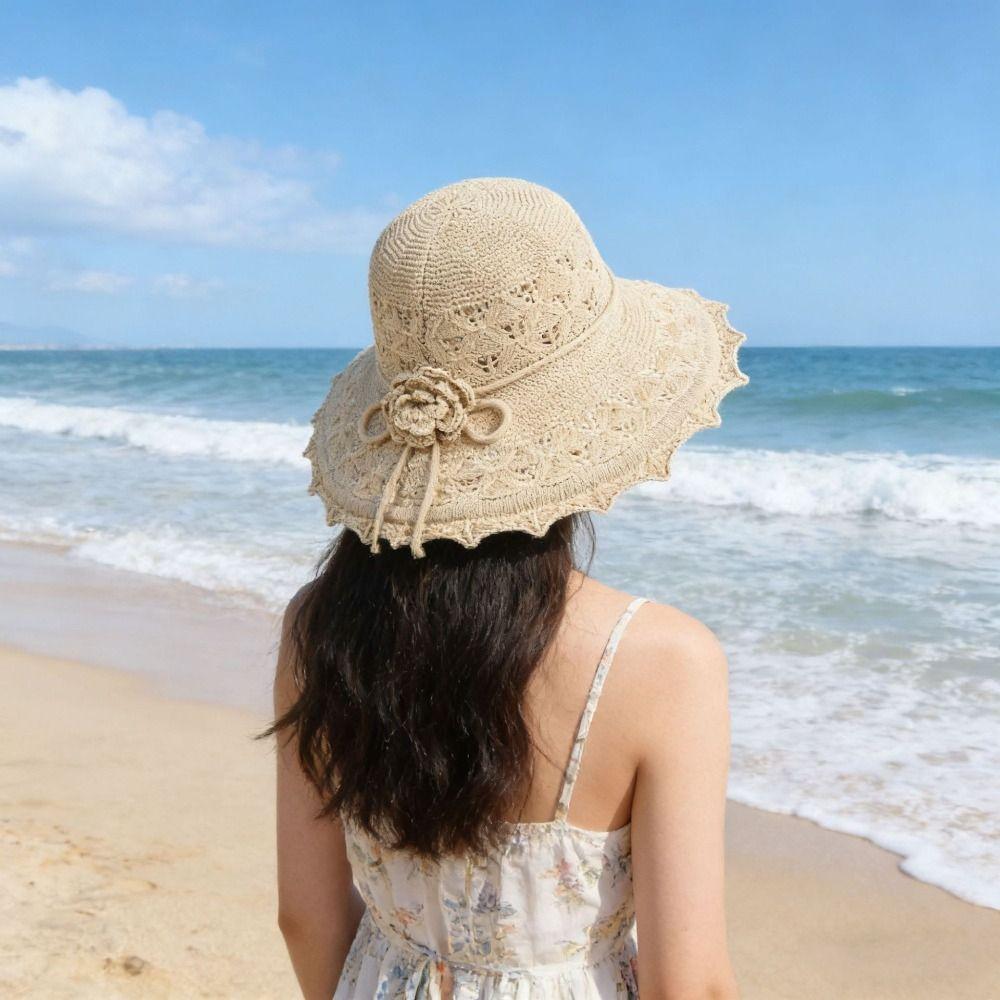 Hollow Out Women Fisherman Hat Crochet Bucket Hat Casual Sunshade Hat Hiking