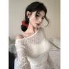 Spicy Style Sexy Lace See-through Hollow Long Sleeve Women's Autumn Winter Slim Short Top